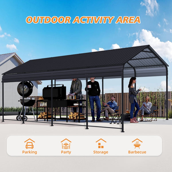 English Elm 12x20 Galvanized Steel Carport Heavy Duty Shelter for Vehicles with Powder Coated Roof W3213S00001