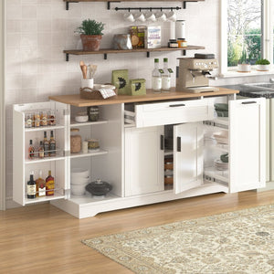 English Elm Trexm Multifunctional Sideboard with Pull Out Bottle Rack Adjustable Shelves Kitchen Storage White XW000026AAK