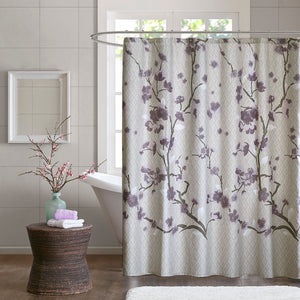 JLA Home Madison Park - Cotton Madison Park Holly Cherry Blossom Shower Curtain 100% OEKO‑TEX Cotton 72x72 Purple Grey Floral Elegance MP70-4172