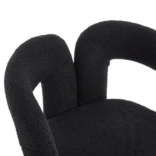 English Elm Contemporary Velvet Upholstered Barrel Accent Chair with Curved Support, Foam Seat, Steel Frame Finish Black W395P224763