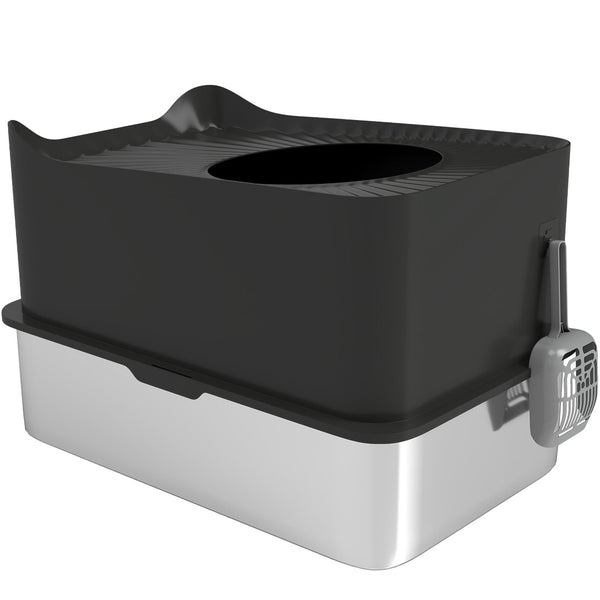 English Elm Cat Top Entry Enclosed Litter Box with Stainless Steel Tray and Anti-scatter Grooved Lid T3971P397355