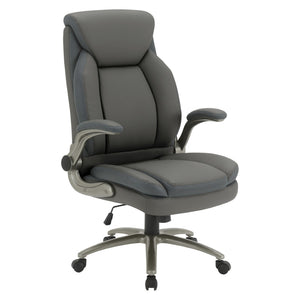 OSP Home Furnishings Big and Tall Ergonomic Office Chair with Lumbar Support Leather Seat 400 Lb Capacity Grey ECH14517BT-EC42