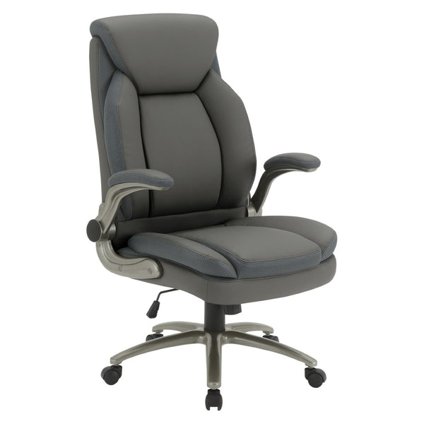 OSP Home Furnishings Big and Tall Ergonomic Office Chair with Lumbar Support Leather Seat 400 Lb Capacity Grey ECH14517BT-EC42