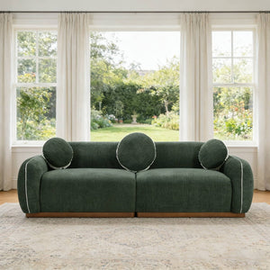 English Elm 90.94'' Three Seat Contemporary Curved Sofa with Round Accent Pillows for Modern Living Green W2085S00094