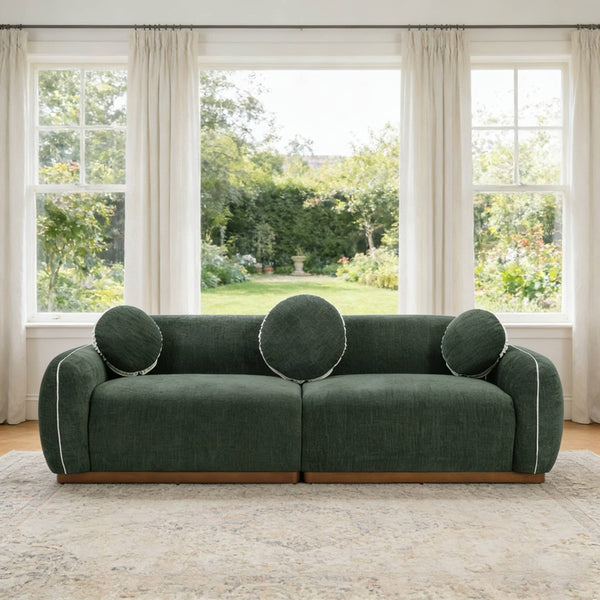 English Elm 90.94'' Three Seat Contemporary Curved Sofa with Round Accent Pillows for Modern Living Green W2085S00094