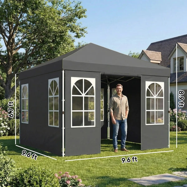 English Elm Outdoor Pop up Canopy with Steel Frame Upf 50 Sun Protection and Sidewalls Dark Grey,White T3971P466936