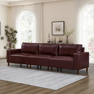 English Elm Luxury Mid-century Modern Faux Leather Sofa and Loveseat Set for Living Rooms Burgundy W1097S00259