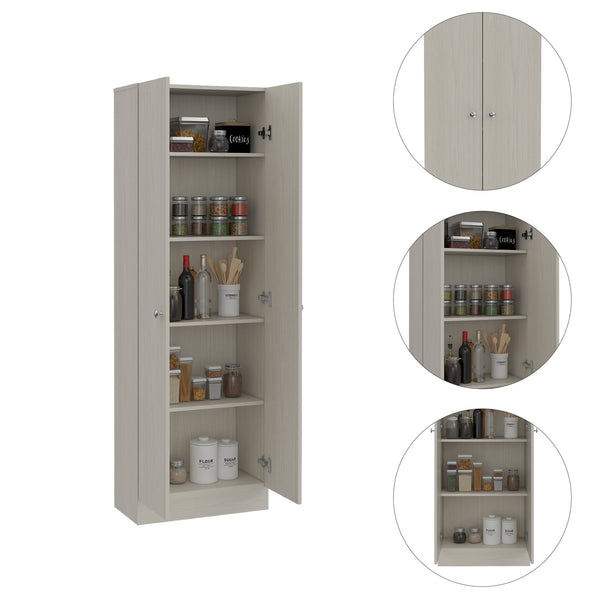 English Elm Virginia Double Door Storage Cabinet with Five Shelves for Kitchen Garage Mudroom Organization and Style White 77 L x 17 W x 5 H B128P148983