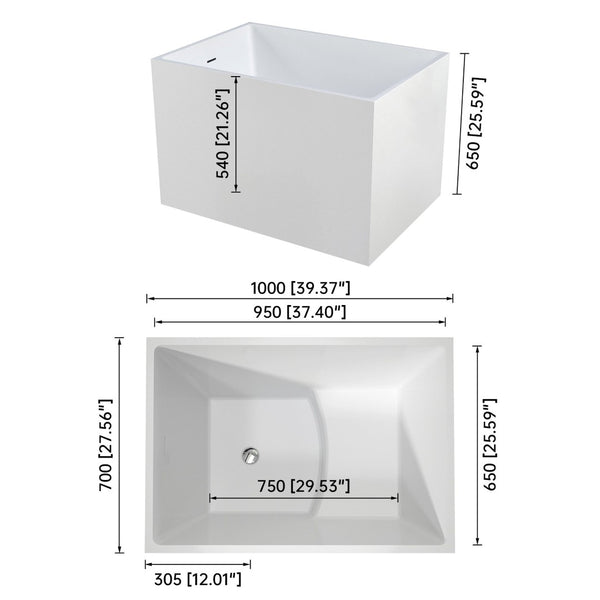 English Elm 39"×28" Freestanding Acrylic Soaker Tub Ergonomic Seat Glossy White Spa Bath T3785P380647