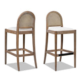 English Elm Panama 30.5" Curved Back Cane Rattan Bar Stool, Set Of 2, Ivory White Boucle