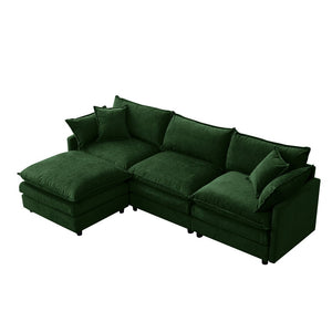 English Elm 105" L-shaped Chenille Sectional with Ottoman Pocket Spring Living Room Sofa Green W1097S00230