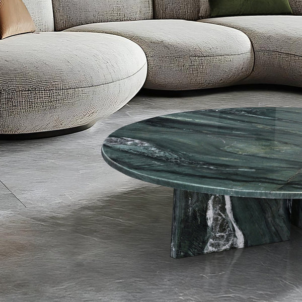 English Elm Green Natural Marble Coffee Table – Elegant 35.4" Sculptural Centerpiece For Modern Living Spaces W1696P314933