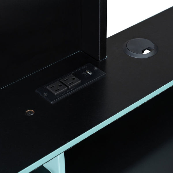 English Elm Full Size Gaming Loft Bed with Rgb Lighting Built-in Desk and Usb Charging Ports Blue LT000275AAC