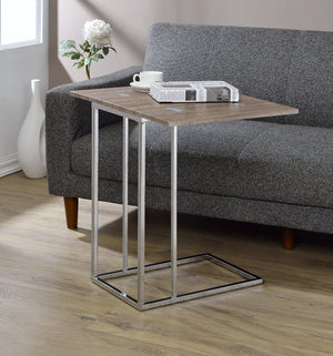 English Elm Danson Driftwood Oak Accent Table with Folding Swivel Extension, Chrome Geometric Base, 24" Versatile B2726P256192