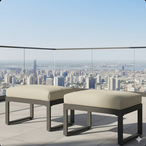 English Elm Set of 2 Outdoor Aluminum Powder-coated Patio Ottomans with Water-repellent Cushions Beige+Black B082P455140