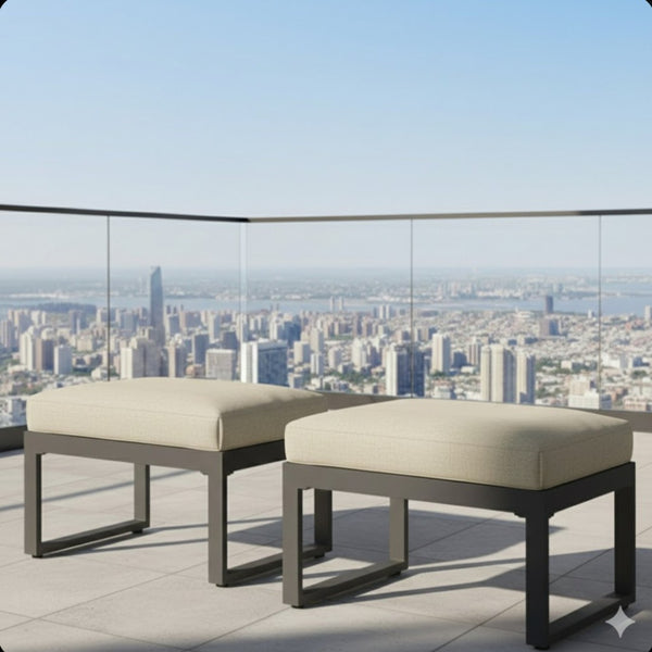 English Elm Set of 2 Outdoor Aluminum Powder-coated Patio Ottomans with Water-repellent Cushions Beige+Black B082P455140