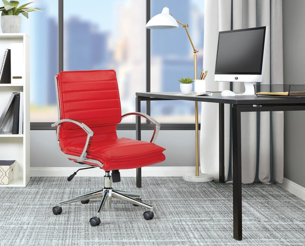 OSP Home Furnishings Mid Back Faux Leather Manager Chair with Lumbar Support and Chrome Loop Arms Red SPX23591C-U9