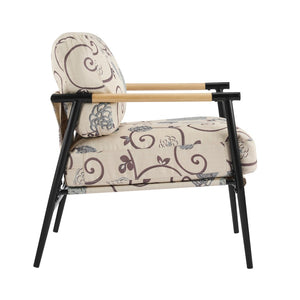 English Elm 27.56" Minimalist Accent Chair Padded Cushions Black Metal Wood Armrest Seating N767P215306W