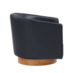 English Elm Maisy Barrel Swivel Chair in Midnight Blue Faux Leather with Wooden Base, Pocket Coil Comfort B050P322574