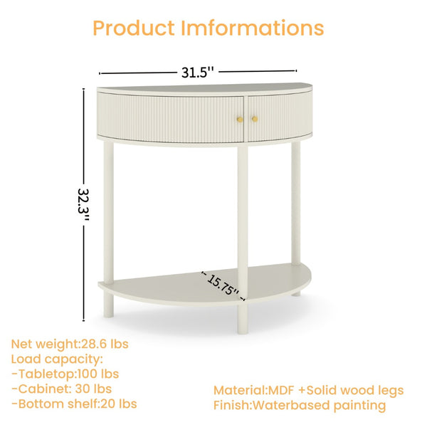 English Elm Artisan-crafted Demi-lune Console Sculptural Wave Drawers Vanilla Lacquer Hallway Accent Cream White W2557P329370