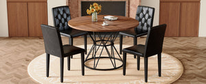 English Elm Table and Chair Set Round Walnut Mdf Top Matte Black Metal Base Industrial Dining W1151S04847