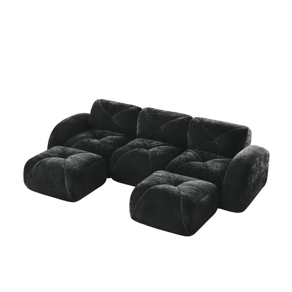 English Elm U-shaped Modular Velvet Sofa Tufted Cloud Seating for Living Room or Home Theater Black W714S01628