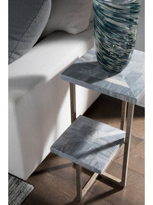 Lexington Artistica Home Salvo Rectangular Tier Spot Table - Unique Grey Mist Stone Top With Elegant Antiqued Silver Base Aged Antique Silver Wood 2190-951