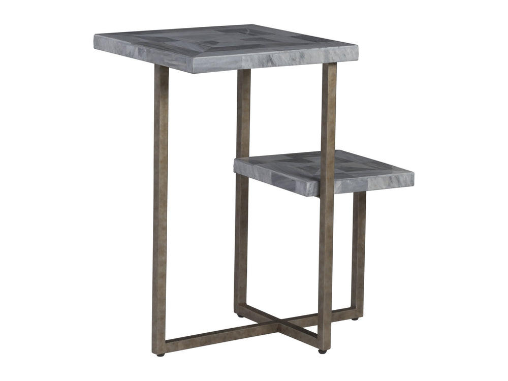Lexington Artistica Home Salvo Rectangular Tier Spot Table - Unique Grey Mist Stone Top With Elegant Antiqued Silver Base Aged Antique Silver Wood 2190-951