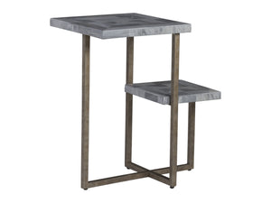 Lexington Artistica Home Salvo Rectangular Tier Spot Table - Unique Grey Mist Stone Top With Elegant Antiqued Silver Base Aged Antique Silver Wood 2190-951