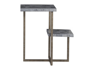 Lexington Artistica Home Salvo Rectangular Tier Spot Table - Unique Grey Mist Stone Top With Elegant Antiqued Silver Base Aged Antique Silver Wood 2190-951