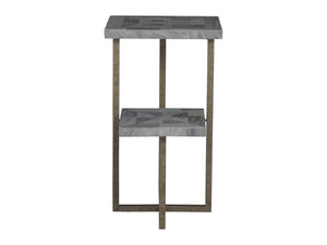 Lexington Artistica Home Salvo Rectangular Tier Spot Table - Unique Grey Mist Stone Top With Elegant Antiqued Silver Base Aged Antique Silver Wood 2190-951