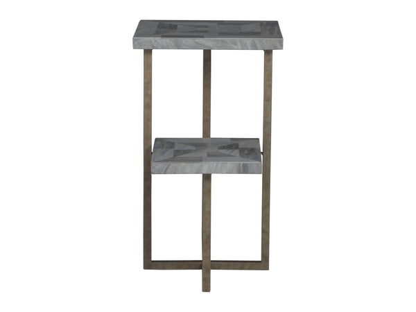 Lexington Artistica Home Salvo Rectangular Tier Spot Table - Unique Grey Mist Stone Top With Elegant Antiqued Silver Base Aged Antique Silver Wood 2190-951