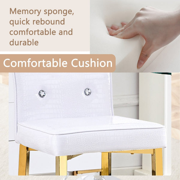 English Elm A Set of 2 Glam Faux Alligator Pvc Barstools with Crystal Buckle Detail White W1512P491589