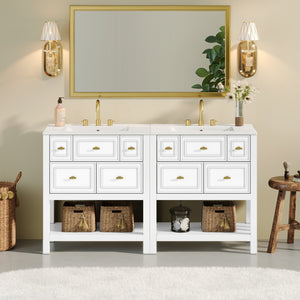 English Elm 60'' Elegant Bathroom Vanity Set With Ceramic Sink, Solid Wood Frame, Ample Storage & Modern Design N710SS00004K
