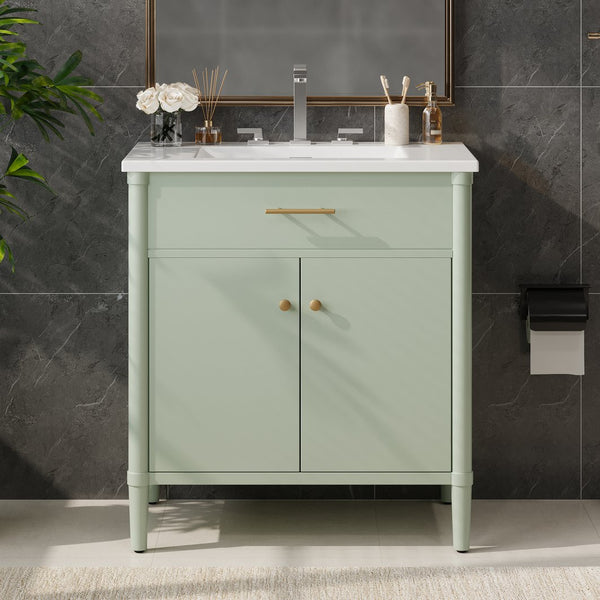 English Elm Christopher Knight Home® - 30 Inches Bathroom Vanity With Integrated Sink, Soft-Close Doors, Adjustable Shelf & Curved Design N817P299509G
