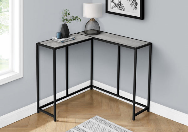 English Elm Accent Table - Stylish L-Shaped Corner Console For Entryway Or Living Room, Grey Laminate & Black Metal B2710P218962