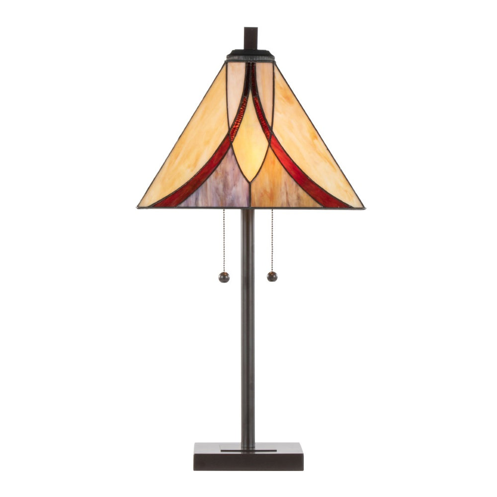 English Elm 30" Tiffany Style Table Lamp Emerald Stained Glass Bronze Frame Warm Ambient Glow B202P471586