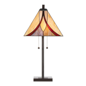 English Elm 30" Tiffany Style Table Lamp Emerald Stained Glass Bronze Frame Warm Ambient Glow B202P471586