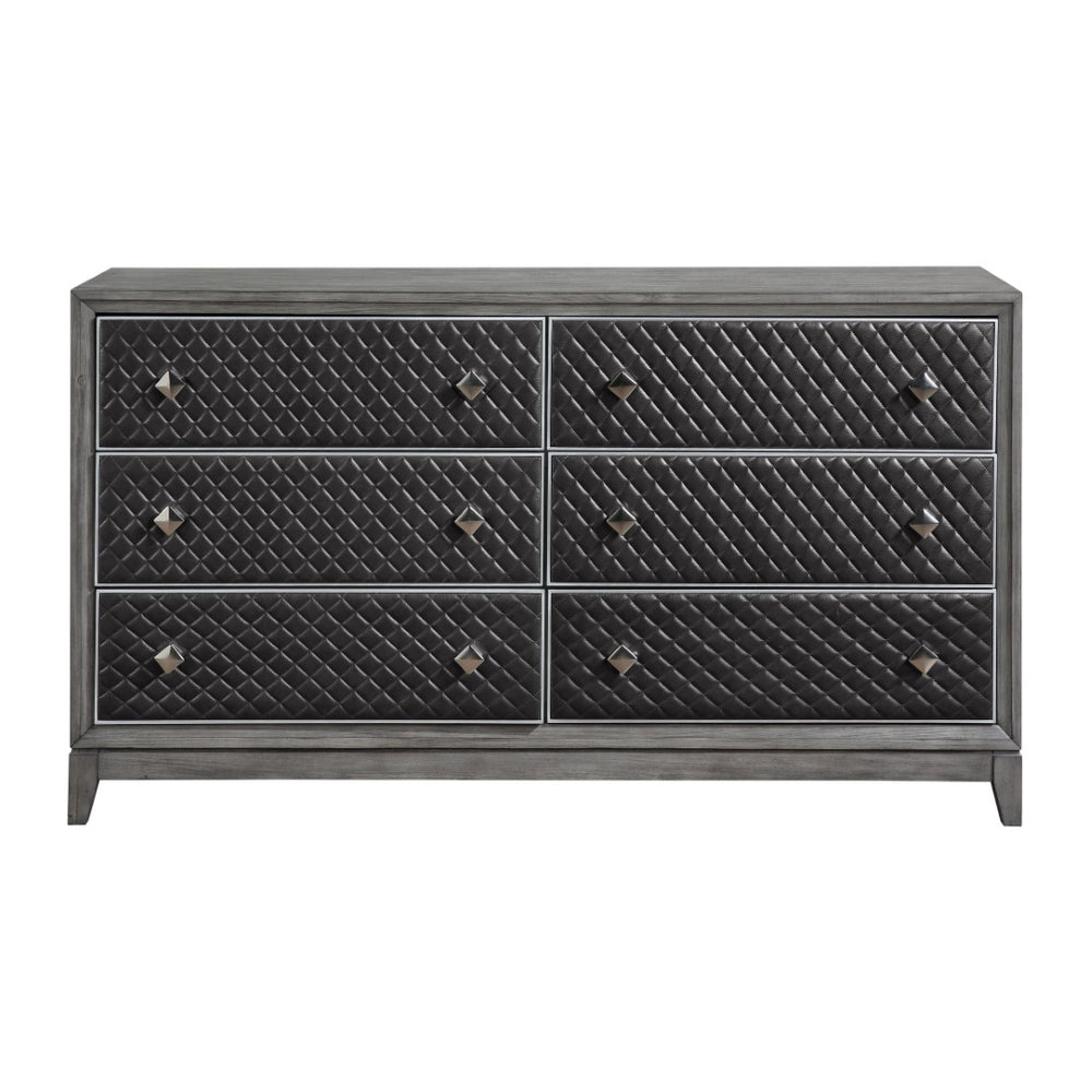 English Elm Modern Diamond Faux Leather 6 Drawer Dresser Gray Birch Veneer Bedroom Storage B011P186573