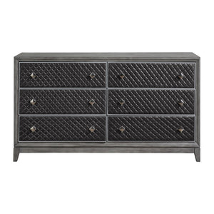 English Elm Modern Diamond Faux Leather 6 Drawer Dresser Gray Birch Veneer Bedroom Storage B011P186573