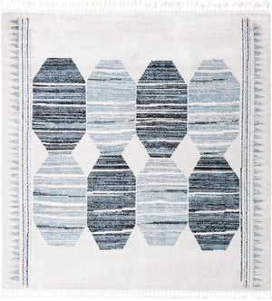 Unique Loom Aramis Maxi Machine Made Tribal Rug Blue, Black/Ivory/Gray 10' 0" x 10' 0"