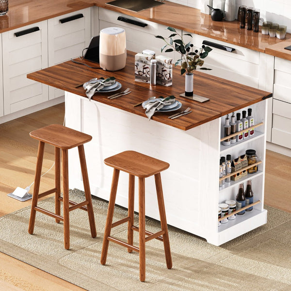 English Elm K&k Farmhouse Rolling Kitchen Island with Drop Leaf Tempered Glass Drawers and Power Outlet White N707S263637W