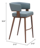 Poise Barstool - Set of 2 Azure Gray & Walnut 110329 Zuo Modern