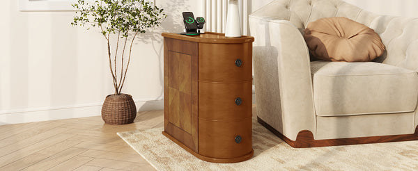 English Elm End Table With Charging Station – Stylish Sofa Side Table With Storage Drawers, Fully Assembled! W2593P289145