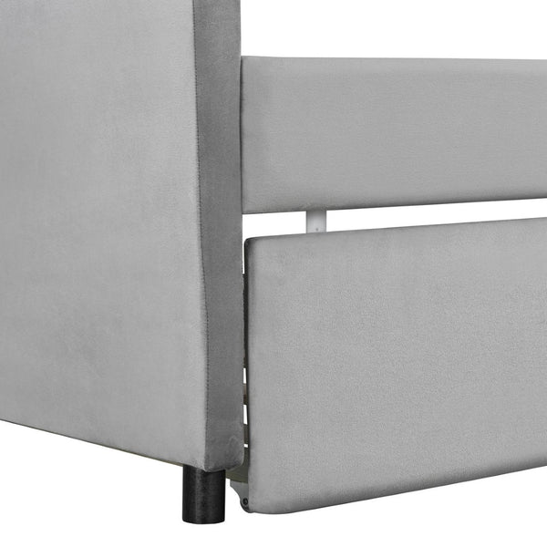 English Elm Upholstered Velvet Twin Daybed with Pull Out Trundle Sofa for Guest or Kids Room LP100127AAE