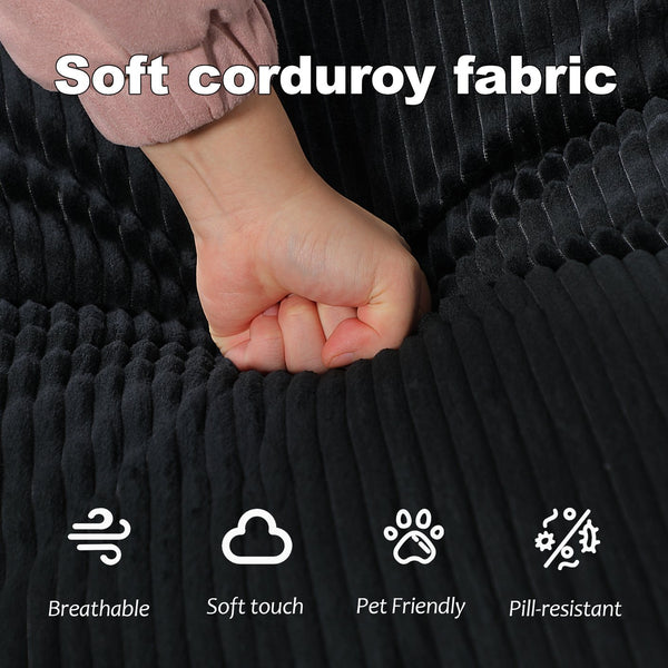 English Elm Compression Human Dog Sofa Bed 3-in-1 Folding Corduroy Floor Couch with Memory Foam Pillow for Living Room Black W3723P376783