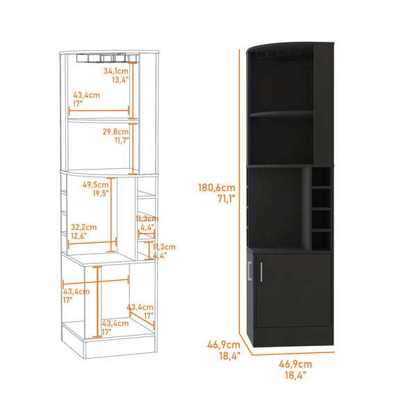 English Elm Corner Bar Cabinet with Ten Built-In Wine Slots, Cup Rack & Spacious Top Shelf for Entertaining Black 46.46 L x 22.44 W x 4.33 H B097S00186