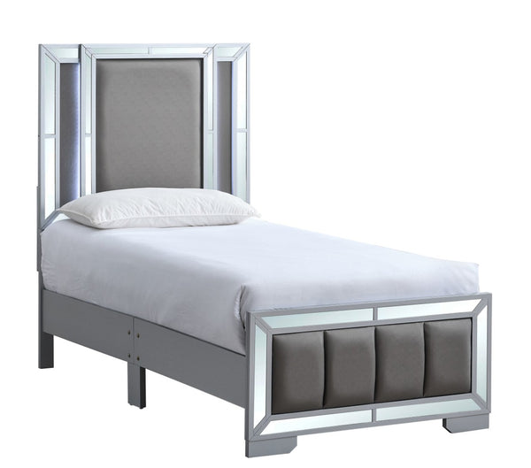 English Elm Murry Twin Platform Bed with Led Backlit Faux Leather Headboard and Mirror Panels B078S00650