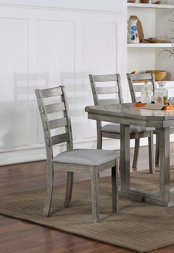 English Elm Gray Padded Dining Chairs Set of 2 — Linen-Look Ladder Back Side Chairs, Rustic Wire-Brush Finish, Comfortable Seating B011P246316