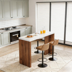 English Elm Coffee Bar Table with Faux Marble Top and Walnut Legs for Modern Home Dining T3971P454244